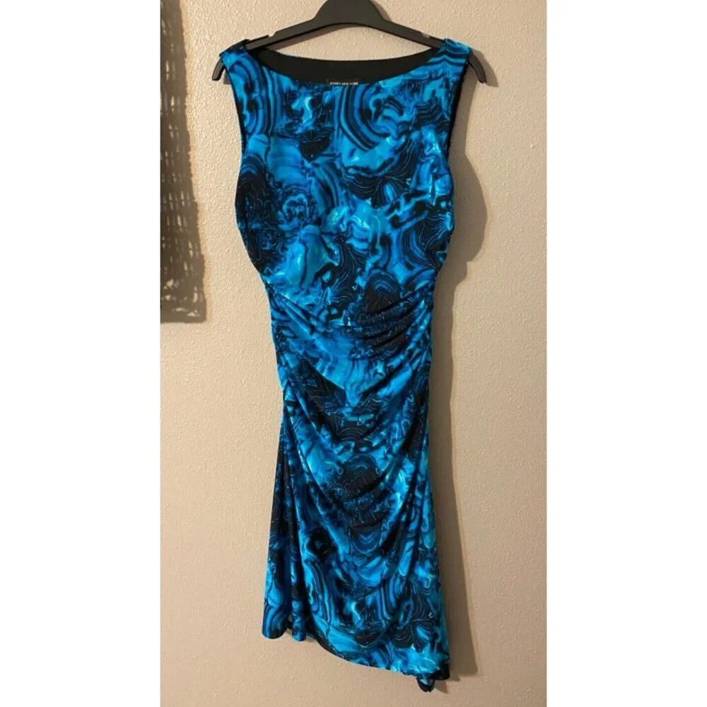 Jones NY Dress Cobalt Blue Black 10 Stretch Sheath Sleeveless Career Church NEW